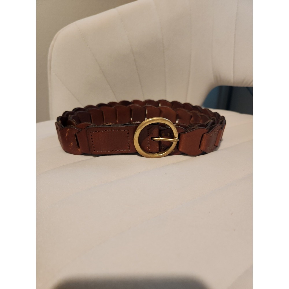 Vintage Brown‎ Leather Linked Belt Brass Hardware Medium Large 44" Western Boho